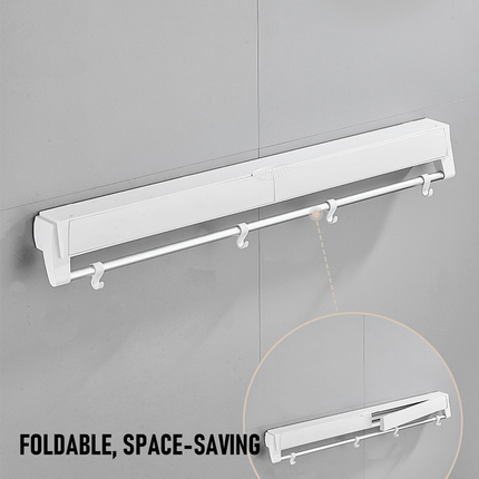 Alston Wall Mounted Drying Rack Clothes Airer Space Saver Folding Dryer Bearing Capacity 12KG Foldable Rail With Hooks Indoor Outdoor Balcony Laundry White
