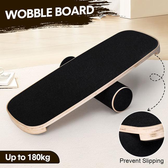 Wooden Balance Board Non-Slip Roller Board Home Fitness Balance Trainer Improves Core Stability for Snowboard Skateboard Surf Yoga Training Max Load 200kg