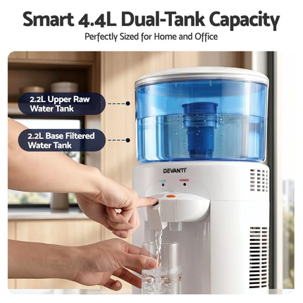 Devanti 5L Bench Top Water Cooler Dispenser with Filter 2 Taps Countertop Water Purifier