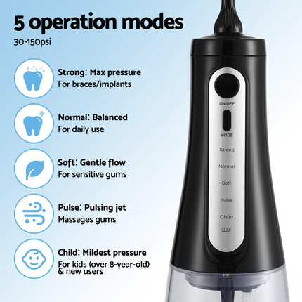 Devanti Cordless Water Flosser Dental Oral Irrigator Black
