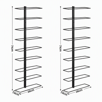 Artiss Wall Mounted Wine Rack Holder Black Metal - Set of 2 (18-Bottle Capacity)