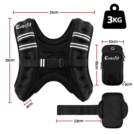 Everfit 3kg Weighted Vest Men Women, Reflective Running Vest with Armband Pouch