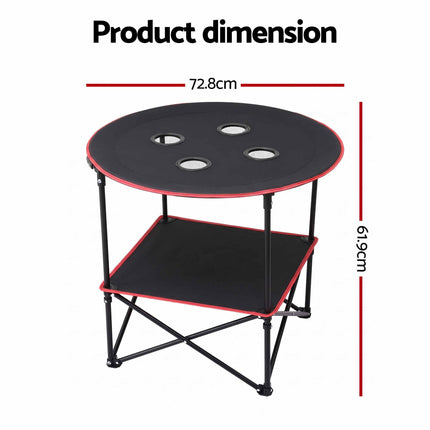 Weisshorn Folding Camping Table with 4 Cup Holders Metal Oxford 73CM Black