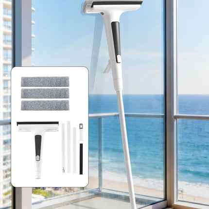 Giantz Window Cleaner Mirror Car, Spray Scrub Squeegee 136cm Extendable Long Handle with Water Tank 3 Microfiber Pads, Glass Scrubber for High Windows Home Car Mirror, White