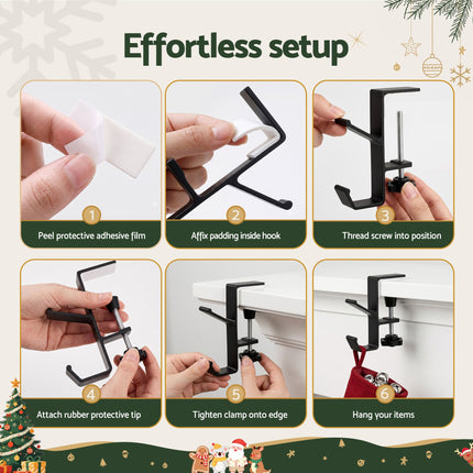 Jingle Jollys Christmas Garland Hangers X4 Stocking Hooks Wreath 2-In-1 No Drill
