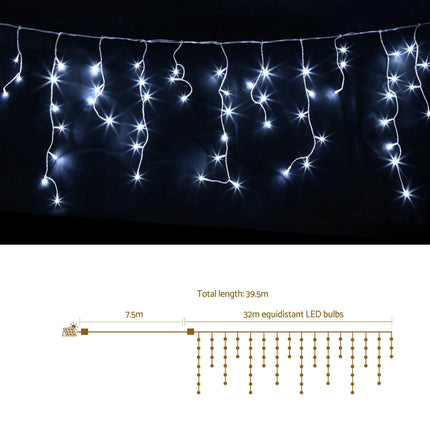 Jingle Jollys 32M Christmas Lights Solar Icicle String Lights 960 LED Cool White