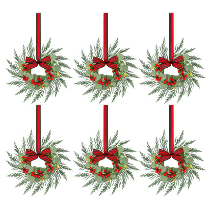 Jingle Jollys 6x Christmas Wreath Garland 26cm Pre-lit Wreaths Red Berries Bow