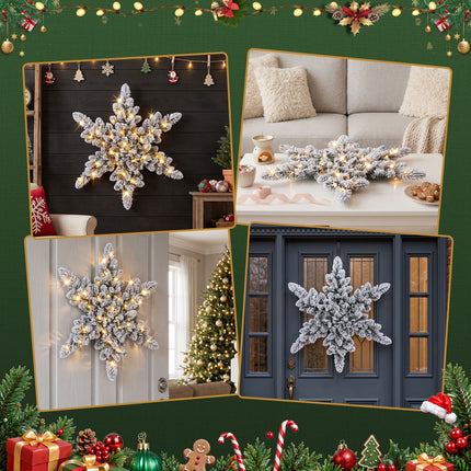Jingle Jollys 60cm Flocked Snowflake Christmas Wreath Garland Pre-Lit 40 LED Light Decor