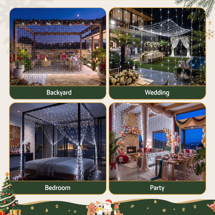 Jingle Jollys 3X3M Christmas Lights Curtain String Light 300 LED Cool White