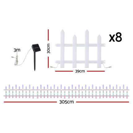Jingle Jollys 3m Solar Christmas Fence Lights Outdoor Garden Path Decor Multicolour 8pc
