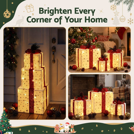Jingle Jollys Christmas Decorations 3PC Lighted Gift Boxes Christmas Lights