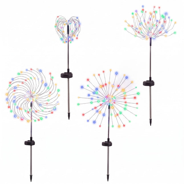 Jingle Jollys 4 Pack Christmas Path Lights Solar Firework Garden Decoration Multicolour