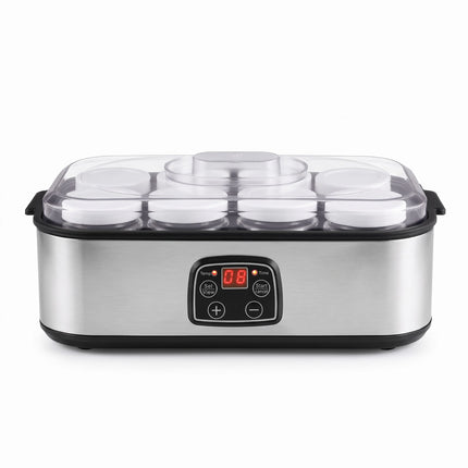 Devanti Yoghurt Maker Machine with 8x180ml Glass Cups Temp Control Black