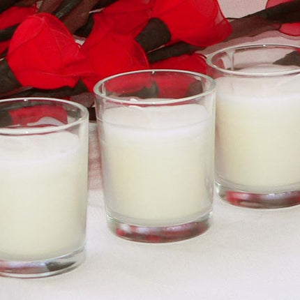10 White Wax Clear Glass Holder Votive Candle - Wedding Event Centrepiece Table Decoration