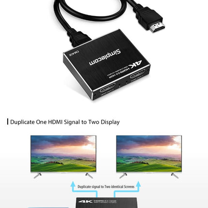Simplecom CM412 HDMI 2.0 1x2 Splitter 1 IN 2 Out 4K@60Hz HDR10 2 Port HDMI Duplicator